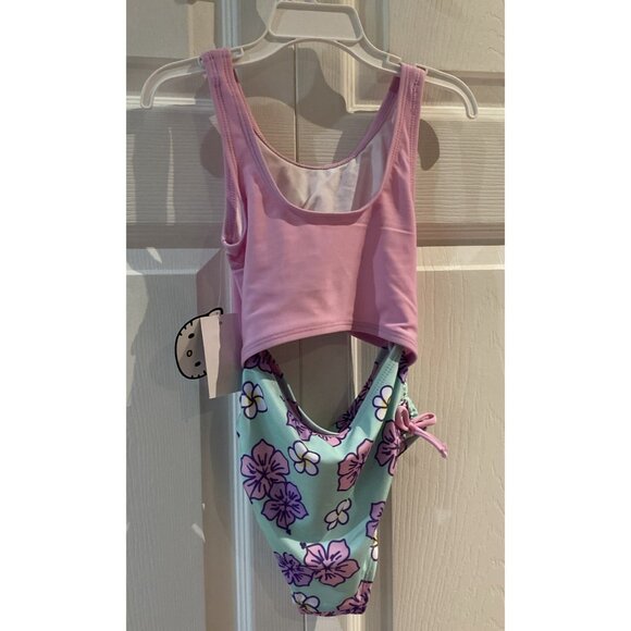 Hello Kitty By Sanrio Girls 1 Piece Swimsuit Bathingsuit Pink Green Size 4/5 - Picture 6 of 8